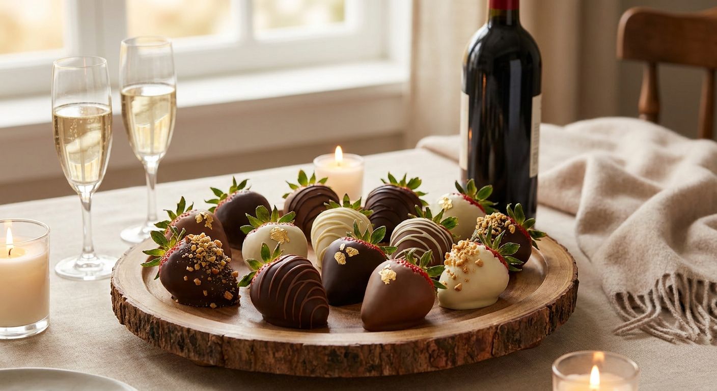 Chocolate-dipped strawberries for anniversary nights in