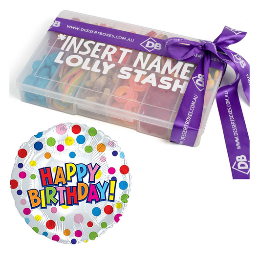 Lolly Box with personalised name + Birthday Balloon