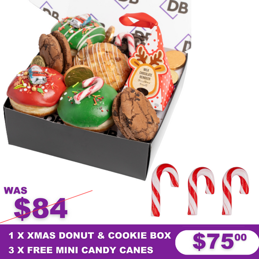 Christmas Donut & Cookie Share Box + 3 mini candy canes