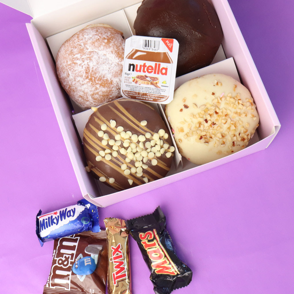 Box of chocolate donuts