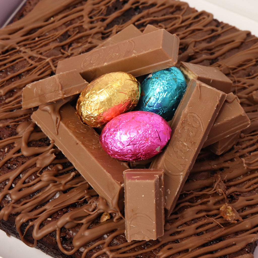 Chocolate brownie with KitKats and Easter Eggs 