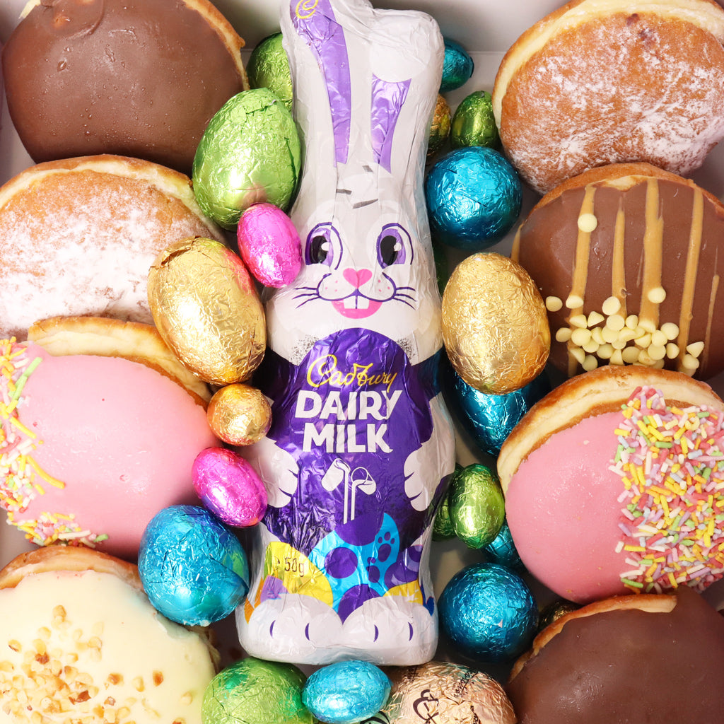 Easter gift - Cadbury Dairy Milk Easter bunny surrounded by colorful eggs and donuts