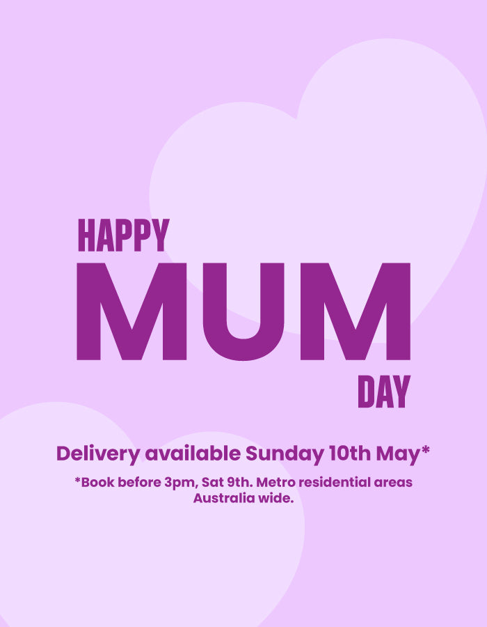 Happy Mum Day card with purple text on a light purple background